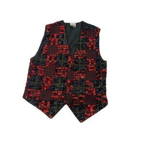 Vintage Women's 1990's Theo Red Sequin Embellished Vest - Small